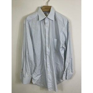 Ermenegildo Zegna White Blue Gold Striped Comfort Fit Dress Shirt Size 16 41